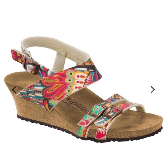 Birkenstock Shoes - Birkenstock Papillio Ellen African wax raspberry wedge sandal size 38